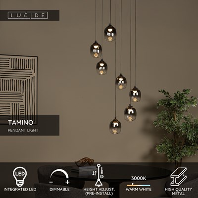 Lucide TAMINO - Pendant light - Ø 52 cm - LED Dim. - 7x7W 3000K - Black